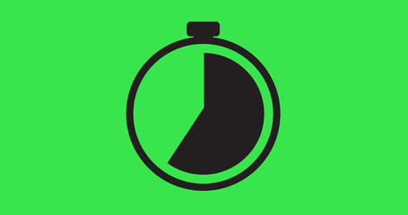 Simple 2D stopwatch start to stop round completion animation. Old school flat stopwatch icon motion graphic. Countdown watch timer.
