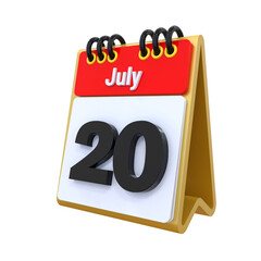 20 July Calendar 3d icon