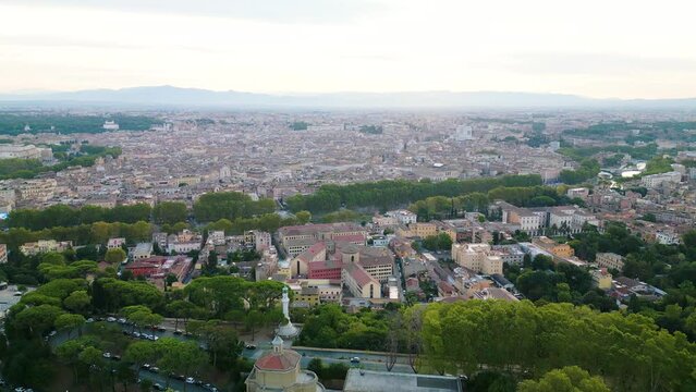 Beautiful Aerial View of Rome, Italy Historic City at Sunrise from Janiculum Hill and Gianicolo Park