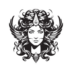 beauty liberty warrior, vintage hand drawn illustration