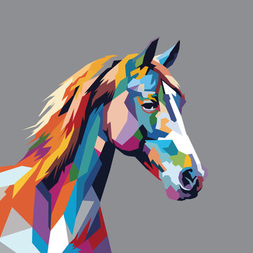 Head horse drawn using WPAP art style, pop art, vector illustration.
