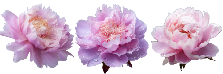After a rainfall a peony flower stands alone against a transparent background