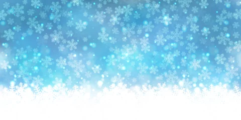 Papier Peint photo Lavable Bleu クリスマス　雪　冬　風景　背景