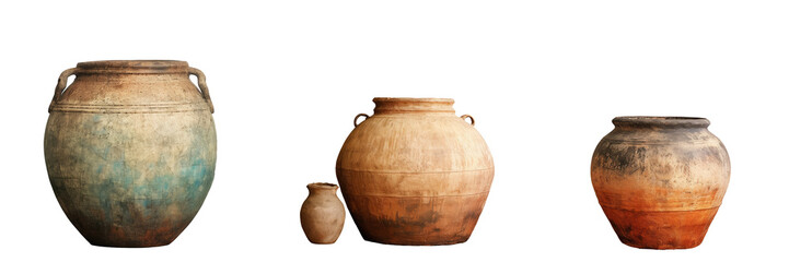 Ancient clay vase located in Thailand transparent background - obrazy, fototapety, plakaty
