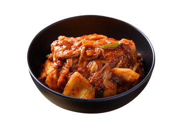 Kimchi cabbage in black bowl, Korean homemade fermented side dish food	 - obrazy, fototapety, plakaty