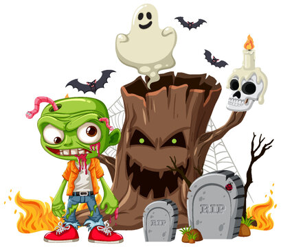 Halloween Zombie and Ghost Cartoon Decoration