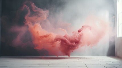 A beautiful abstract modern light backdrop for a product presentation with a smooth floor and trailing smoke. Emphasize the mysterious and dreamy. generative AI