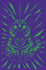Fototapeta premium Lineart tabby cat with third eye