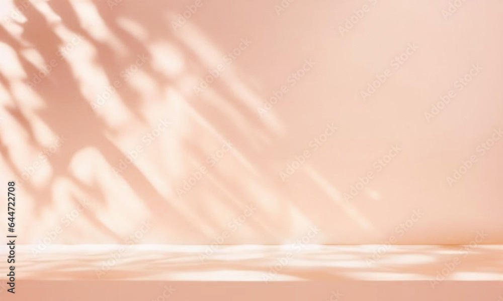 Aufkleber Beautiful original background image of an empty space in pink tones with a play of light and shadow on the wall and floor for design or creative work.
