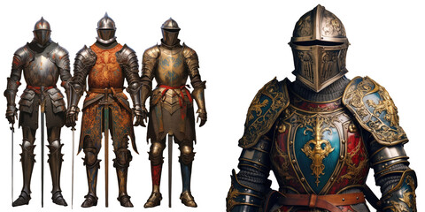 Fototapeta premium Full size medieval knight s complete armor transparent background