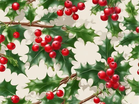 Holly berry christmas seamless pattern background.