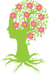 Spring tree with female head silhouette