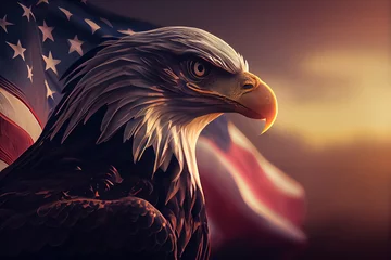 Fototapeten illustration of bald eagle symbol with United States of America flag. © terra.incognita