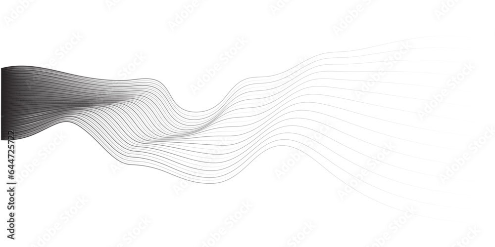 Poster Abstract vector wavy lines flowing smooth curve black fade gradient on transparent background in concept of  technology, science, music, modern.