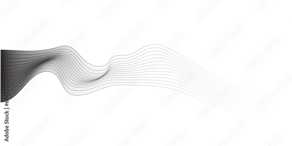 Poster Abstract vector wavy lines flowing smooth curve black fade gradient on transparent background in concept of  technology, science, music, modern.