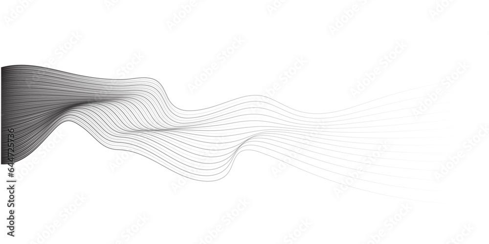 Poster Abstract vector wavy lines flowing smooth curve black fade gradient on transparent background in concept of  technology, science, music, modern.