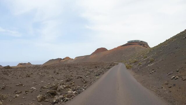 timanfaya, images from the road, volcanic natural park of Lanzarote sightseeing tour from the bus