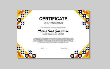 modern style certificate template in blue and orange colors. certificate with luxury style.