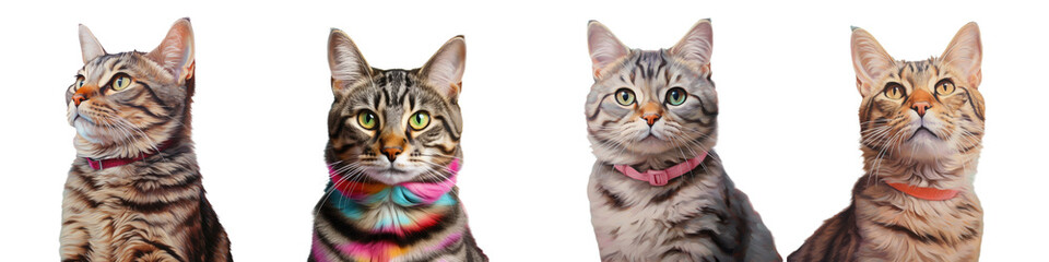 Tabby cat on a transparent background head turns to the side