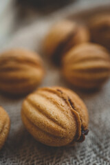 Cookies nuts with condensed milk close-up