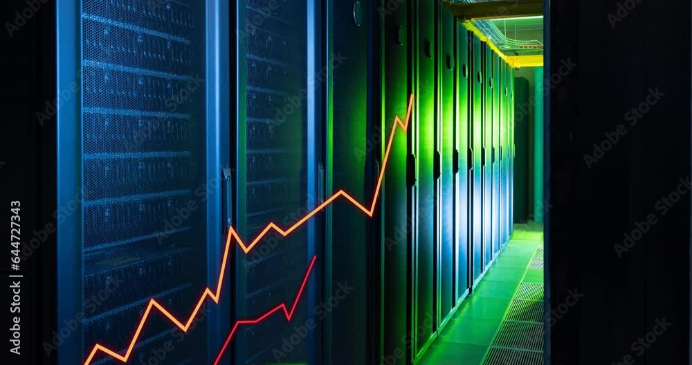 Poster animation of growing graphs over data server systems in server room