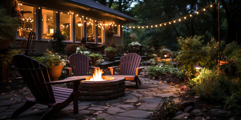 Glowing moments: Late summer backyard with fire pit, welcoming the onset of autumn.