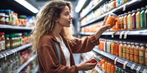 Savvy Shopper: Woman Evaluates Nutrition and Costs in Store