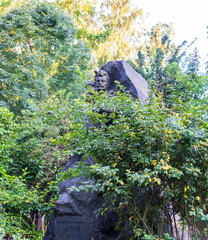 Moscow, Russia - 08.06.2023 - Memorial to the famous soviet russian artist and actor Vladimir Durov at novodevichy cemetery. History