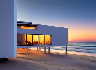 Minimalist house design on the background of the beaches, generative ai