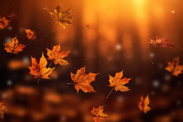 Naklejka na ściany i meble red and orange maple leaf in autumn time on blurred background,