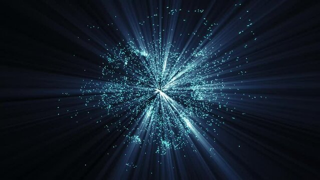 Abstract background 3D animation shiny particles sparks light and energy waves outburst and transformation. Great for scientific, technological, industrial, futuristic, sci-fi