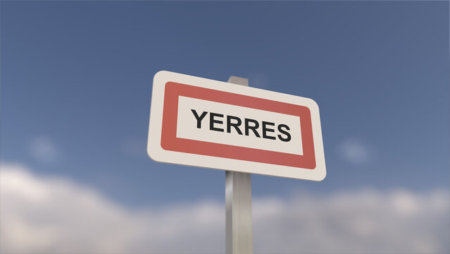 A sign at Yerres town entrance, sign of the city of Yerres. Entrance to the town of Essonne.