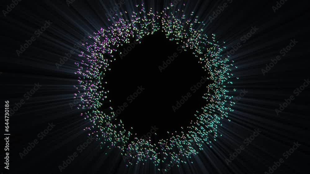 Sticker abstract background 3d animation shiny particles and objects outburst and transformation. great for 