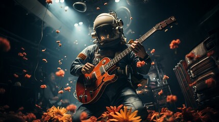 Astronaut astronaut playing guitar on stage ,Generative AI