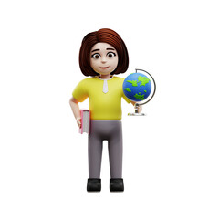 3d girl student with globe