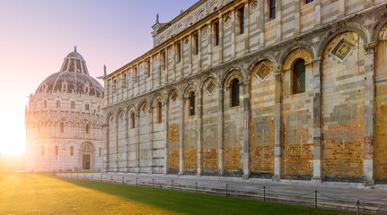Fototapeta na wymiar Beautiful architecture of Cathedral in Pisa at sunset- Tour tourism,travel,vacation in Italy