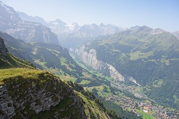 landscape in switzerland, view from the Mannlichen, a 2342 m above sea level. M. high mountain in...
