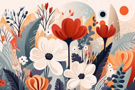 abstract autumn flower background of flowers in cartoon style