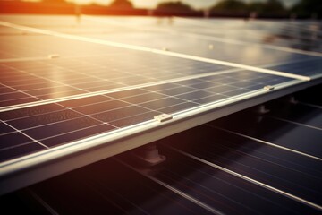 Generative ai closeup of solar panels are storing energy from the sun as renewable energy for a sustainable future.