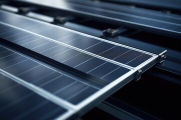 Generative ai closeup of solar panels are storing energy from the sun as renewable energy for a sustainable future.