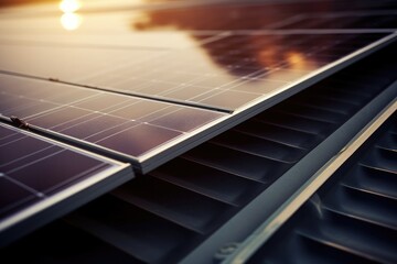 Obraz premium Generative ai closeup of solar panels are storing energy from the sun as renewable energy for a sustainable future.