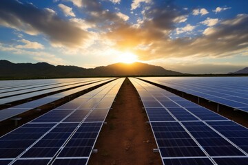 Generative ai arrays of solar panels are storing energy from the sun as renewable energy for a sustainable future.