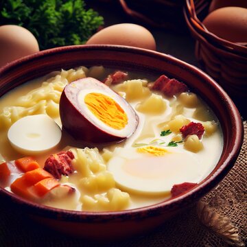 polish easter soup with egg and sausage