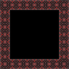 Vector illustration of Ukrainian ornament in ethnic style, identity, vyshyvanka, embroidery for print clothes, websites, banners. Background. Geometric design, border, copy space, frame