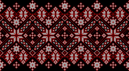 Vector illustration of Ukrainian ornament in ethnic style, identity, vyshyvanka, embroidery for print clothes, websites, banners. Background. Geometric design, border, copy space, frame