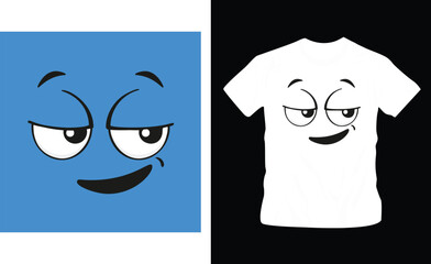 Cartoon face expressions. happy surprised faces, doodle characters mouth and eyes illustration cool shirt design editable template