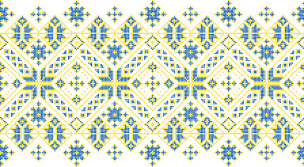 Obraz premium Vector illustration of Ukrainian ornament in ethnic style, identity, vyshyvanka, embroidery for print clothes, websites, banners. Background. Geometric design, border, copy space, frame
