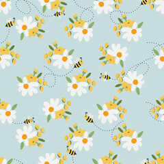 cute simple daisy wild flower pastel seamless pattern