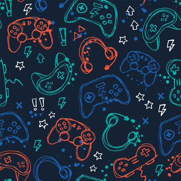 PrintSeamless Repeat Pattern Gaming Electronics Headphones Digital Teen Gamer Print Youth