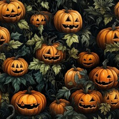 Halloween pumpkins seamless pattern